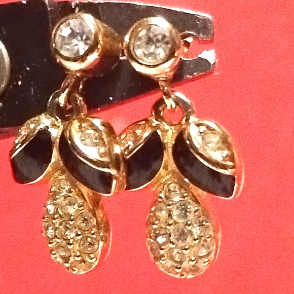 Christian Dior Black Enamel and Rhinestone Earrings - Picture 1 of 3